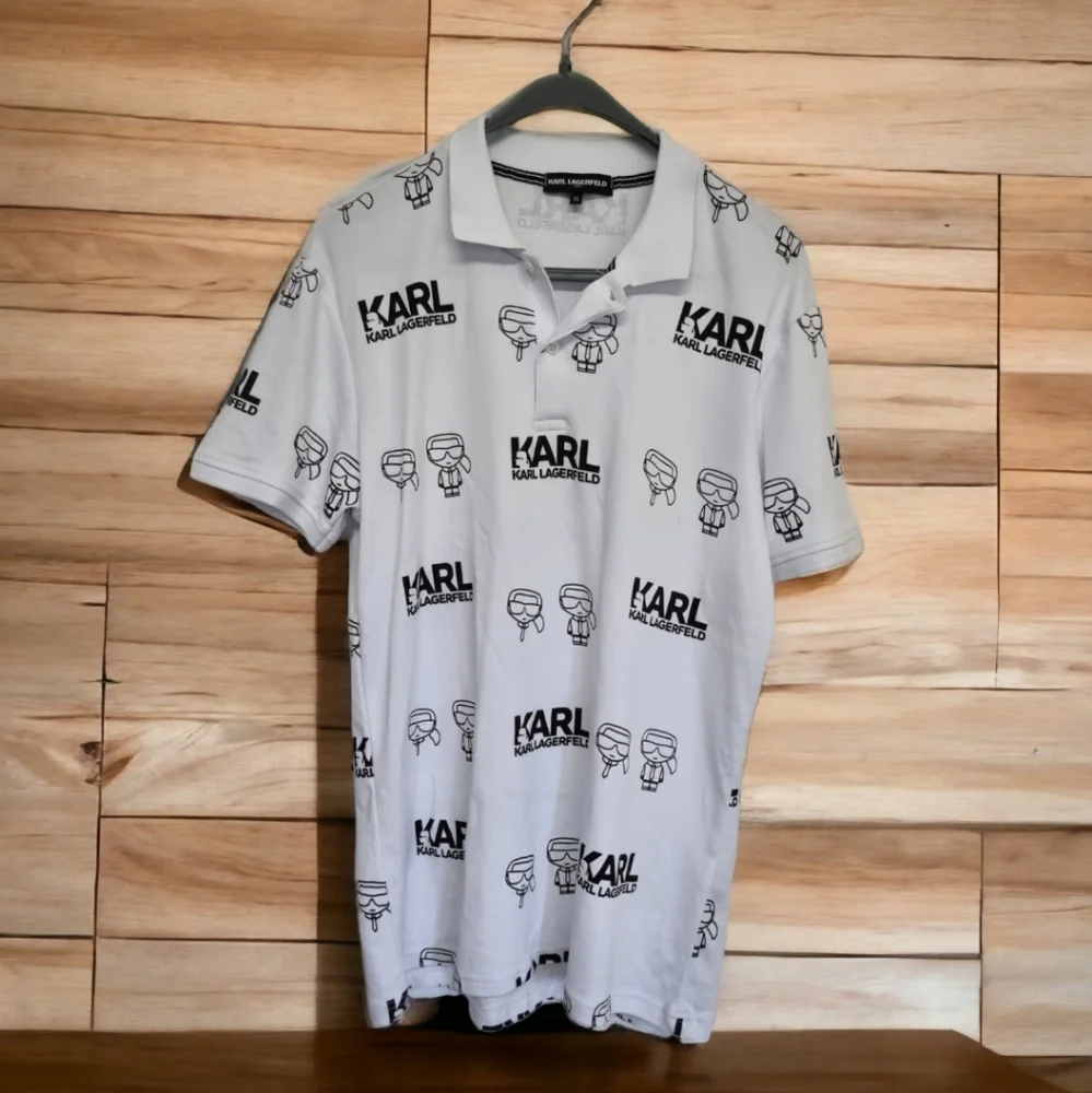 Karl lagerfeld multi logo polo shirt Size xl black/white - Picture 1 of 5